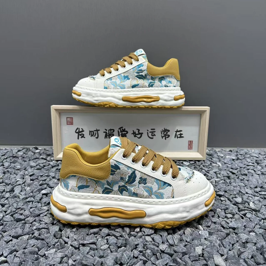 新款男士板鞋透气印花厚底老爹鞋低帮鞋子潮流时尚小众休闲鞋