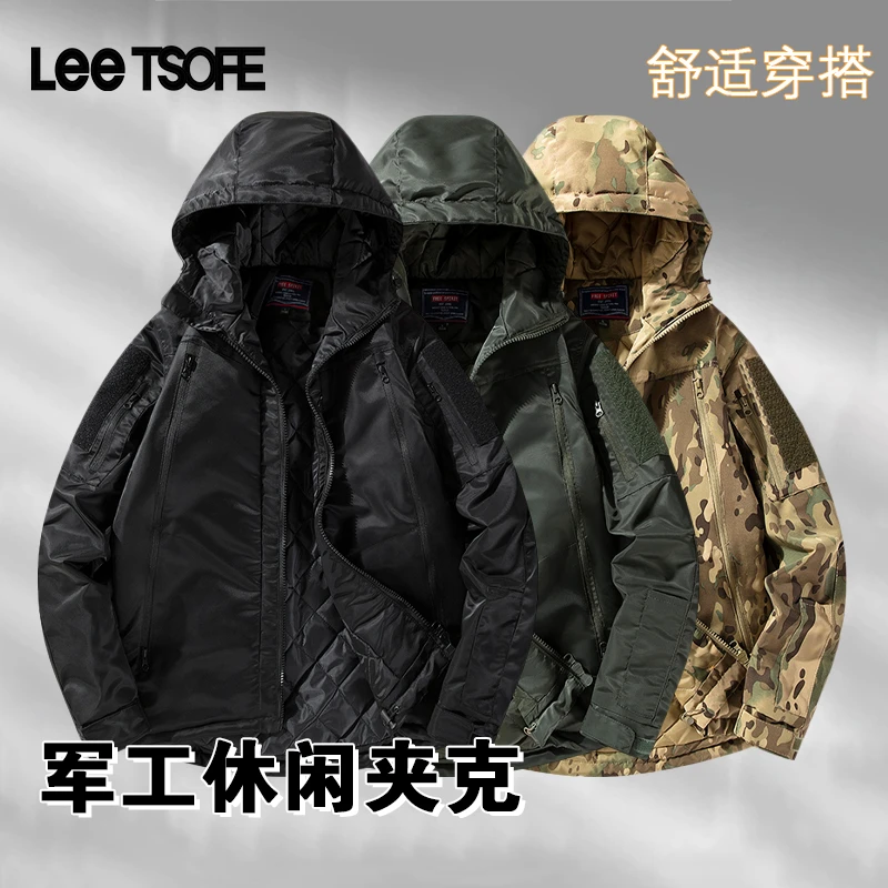 LEE TSOFE2025冬季男士加绒加厚迷彩夹克宽松休闲户外冲锋衣外套