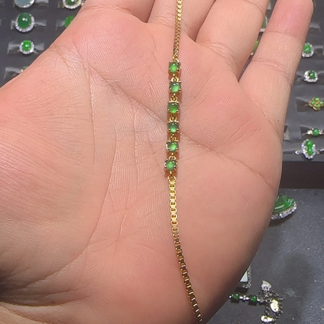 翡翠银S925镀金镶嵌手链