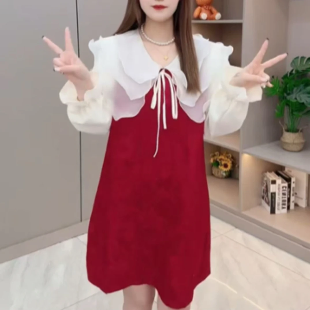 2025潮流女款重工雕花荷叶领连衣裙0351