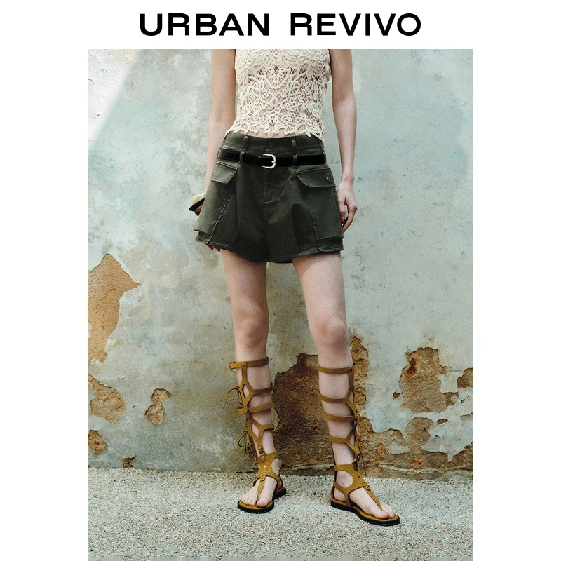 【一秒入夏】UR2025夏季新款女装工装风口袋腰带短裤UWH650037