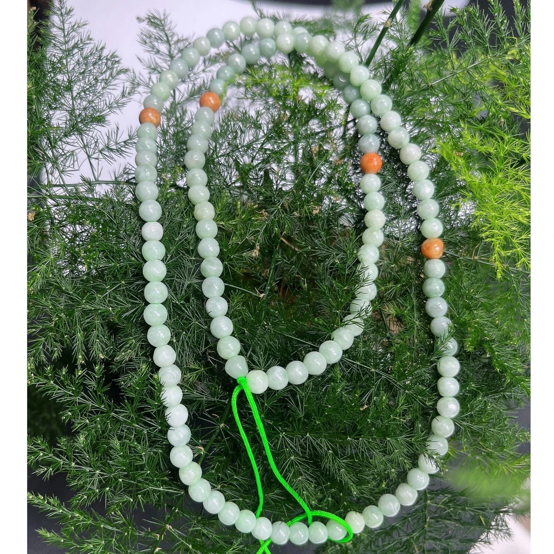 缅甸翡翠A货卡5+圆珠链时尚百搭玉手串珠双圈长链气质/带证书