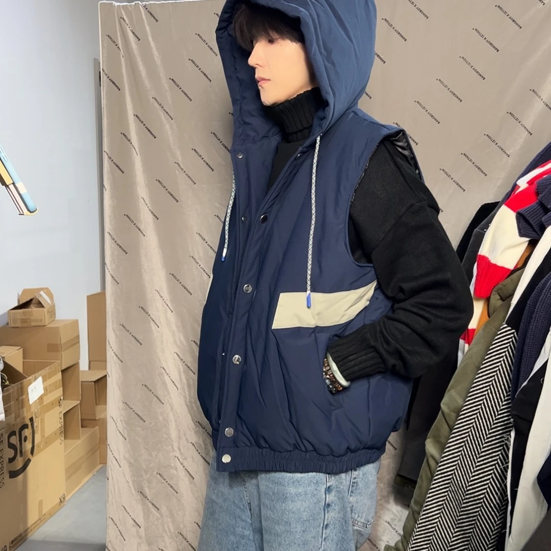 蓝色连帽百搭马甲XL