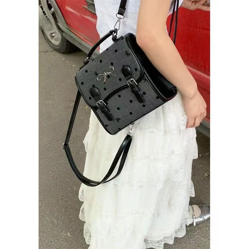 韩系芭蕾风蝴蝶结小众百搭波点双肩包洋气ins