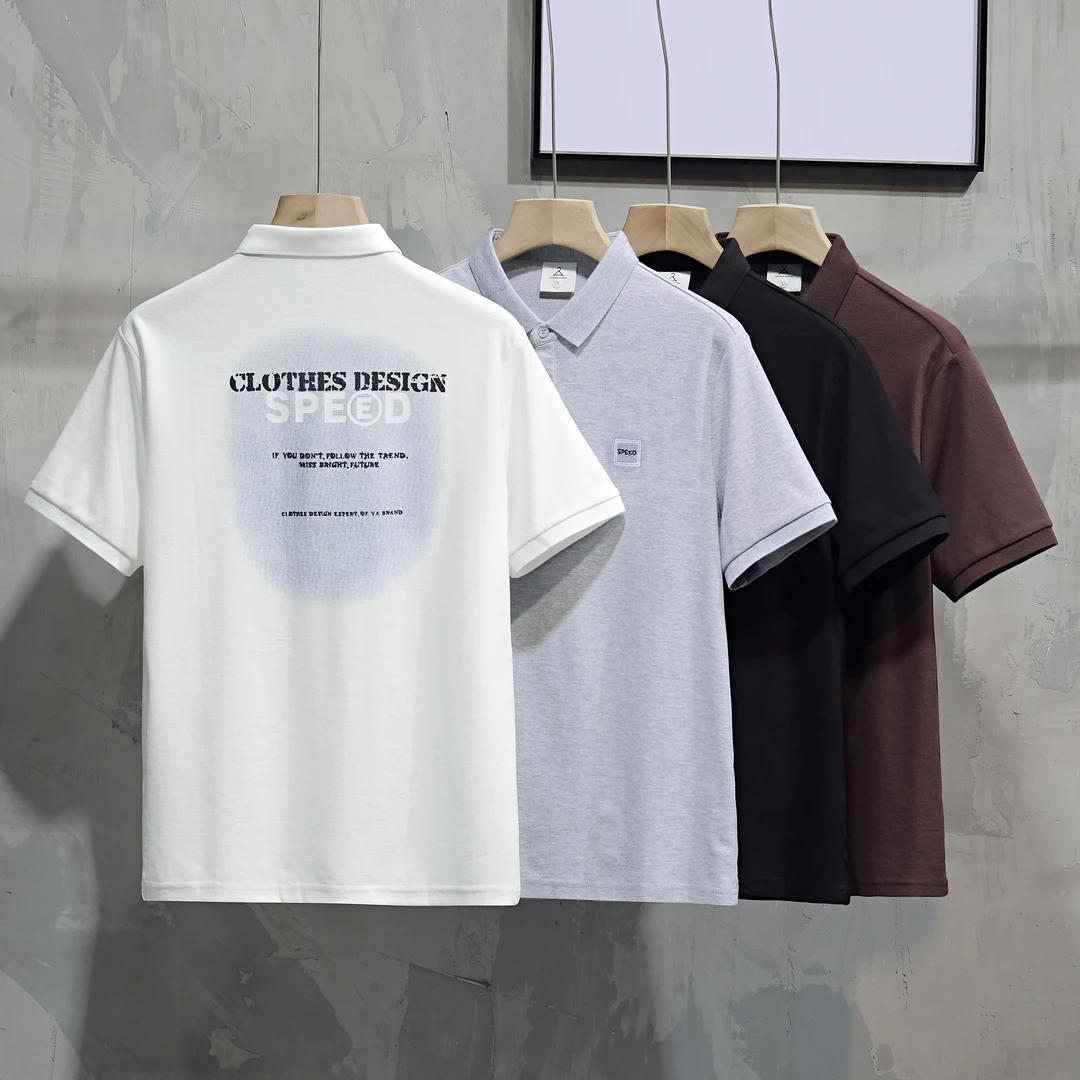 短袖polo衫男款夏季薄款修身时尚印花上衣休闲短袖T恤男士翻领潮