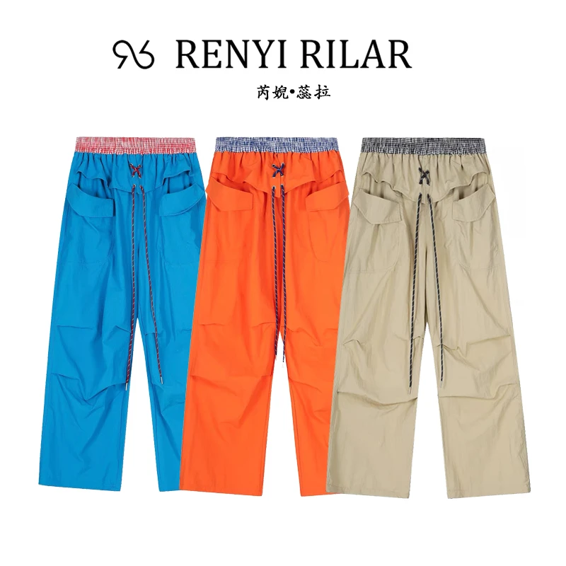 RENYI RILAR新品美式街头设计感拼接绑带垂感阔腿裤RRKZ009