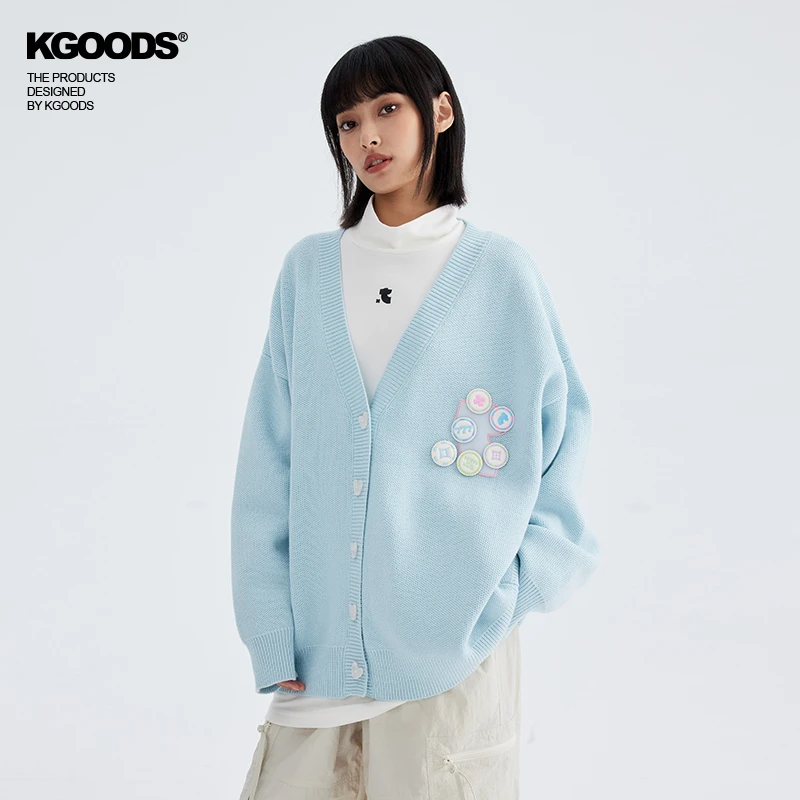 turnthetables彩色筹码宽松v领毛织开衫情侣毛衣外套潮