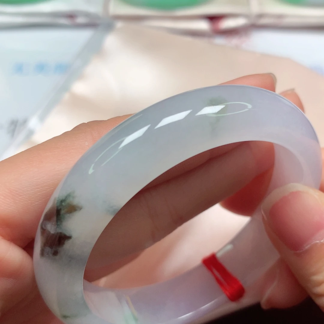 翡翠未镶嵌手镯冰润水墨画5354