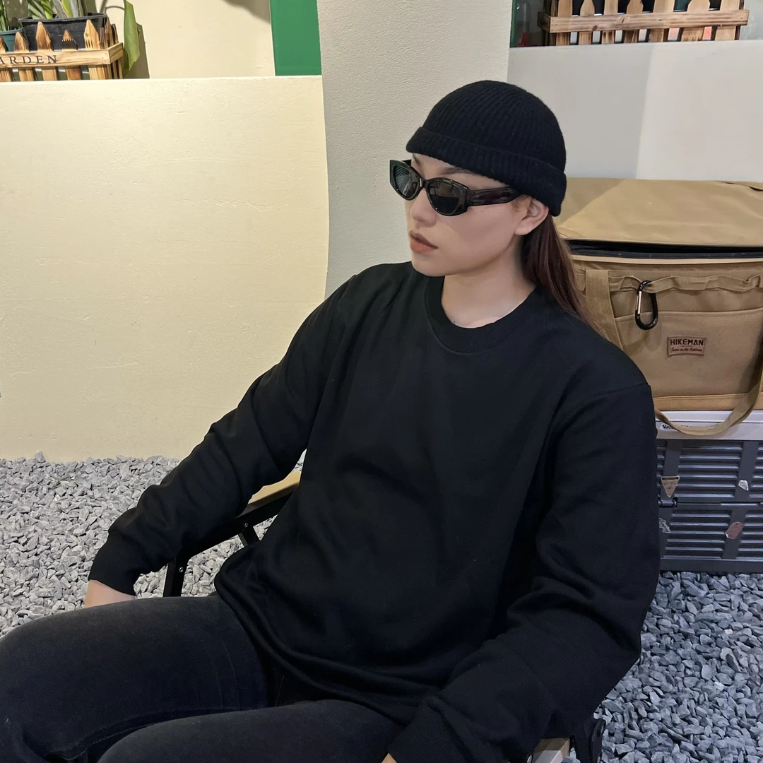 补贴福利纯棉卫衣打底百分百纯棉春秋休闲情侣连帽宽松黑色卫衣