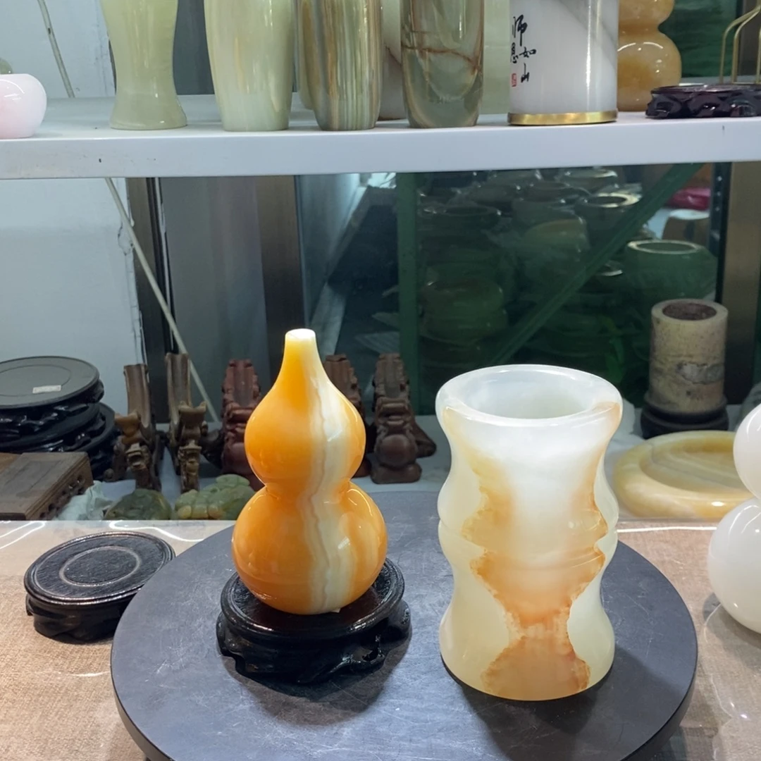 石材天然笔筒+葫芦摆件，各仅此一个