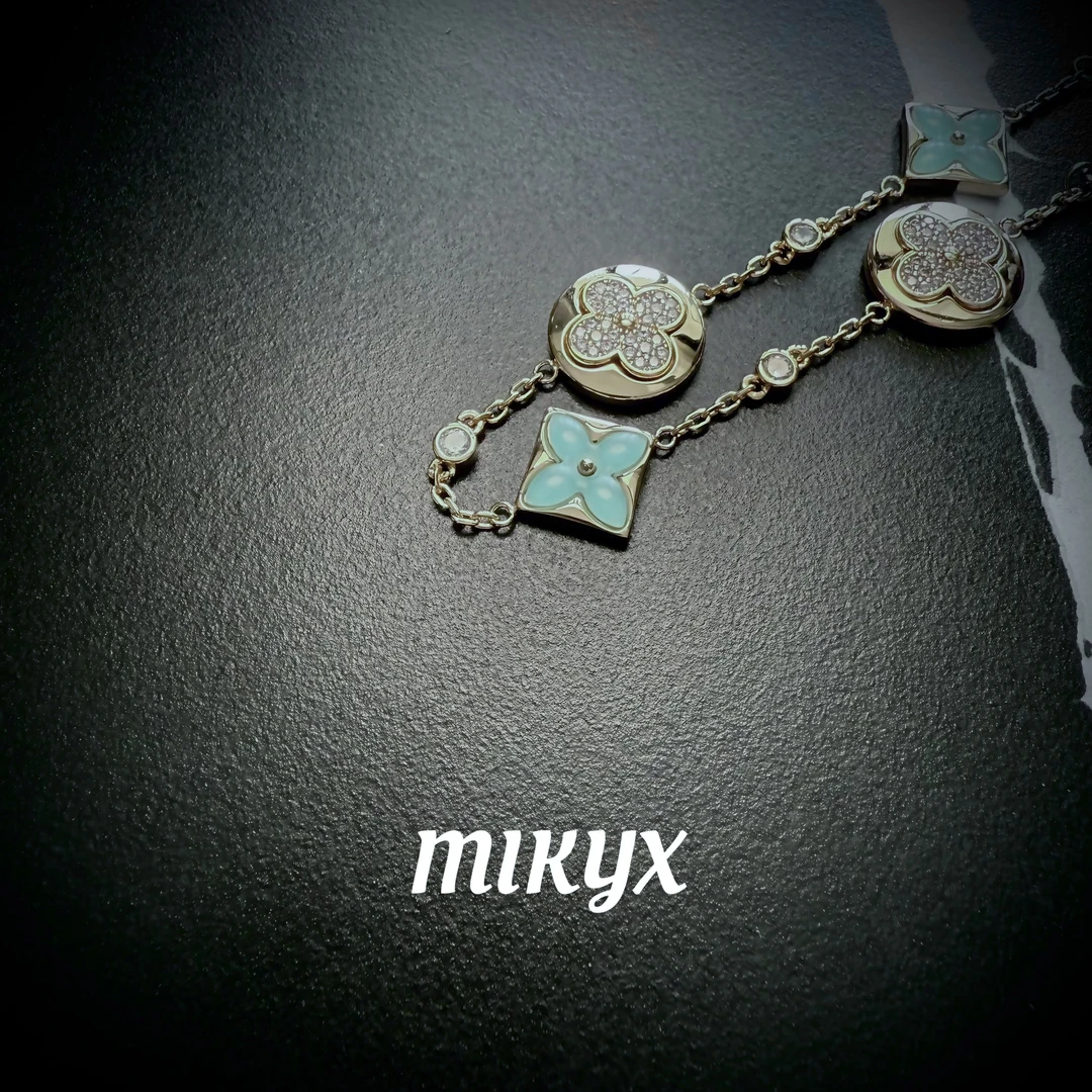 mikyx 铜合金合成锆石手链 四叶草手链A032/A033