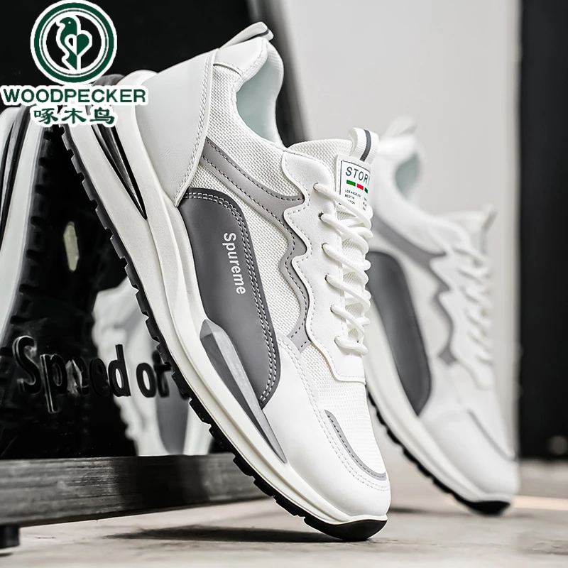 【正品】啄木鸟春秋季2025新款网面透气防滑运动男士小白老爹男鞋子