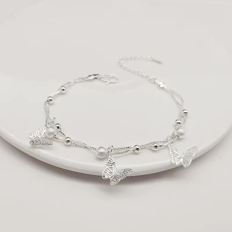 足银手链 蝴蝶流苏手链时尚高级感简约甜美小众手饰送女友