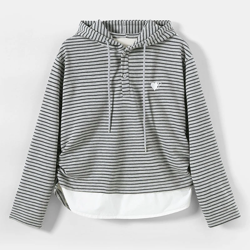 女童连帽卫衣真2025年新款中大童青少年条纹假两件上衣秋款25803
