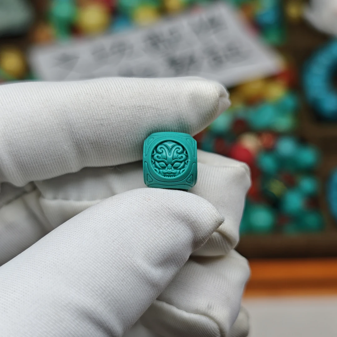 【A5】10mm四方神兽六方珠高瓷绿满工精雕文玩配珠配饰DIY手串配件