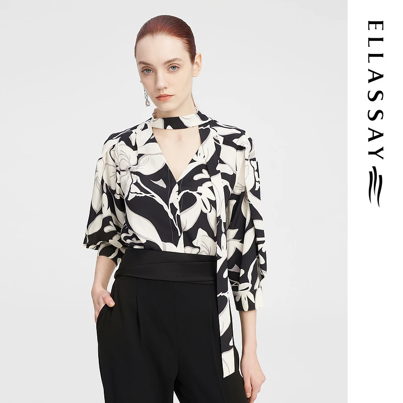 【粉丝专享】ELLASSAY歌力思桑蚕丝衬衫女EWF343C00800