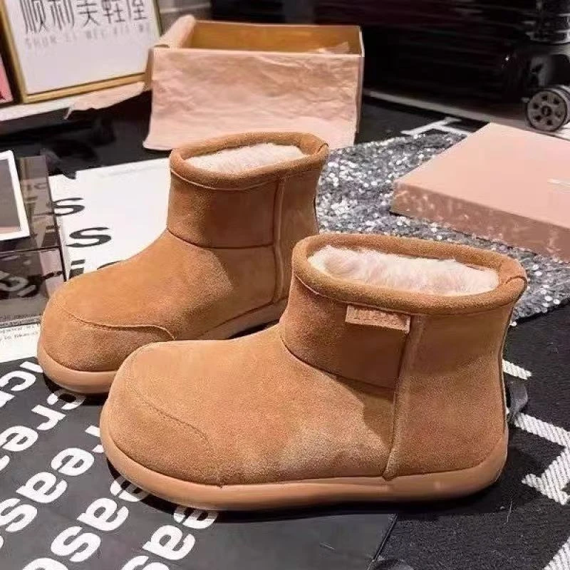 田园风休闲时尚雪地靴保暖复古秋冬百搭磨砂皮短靴