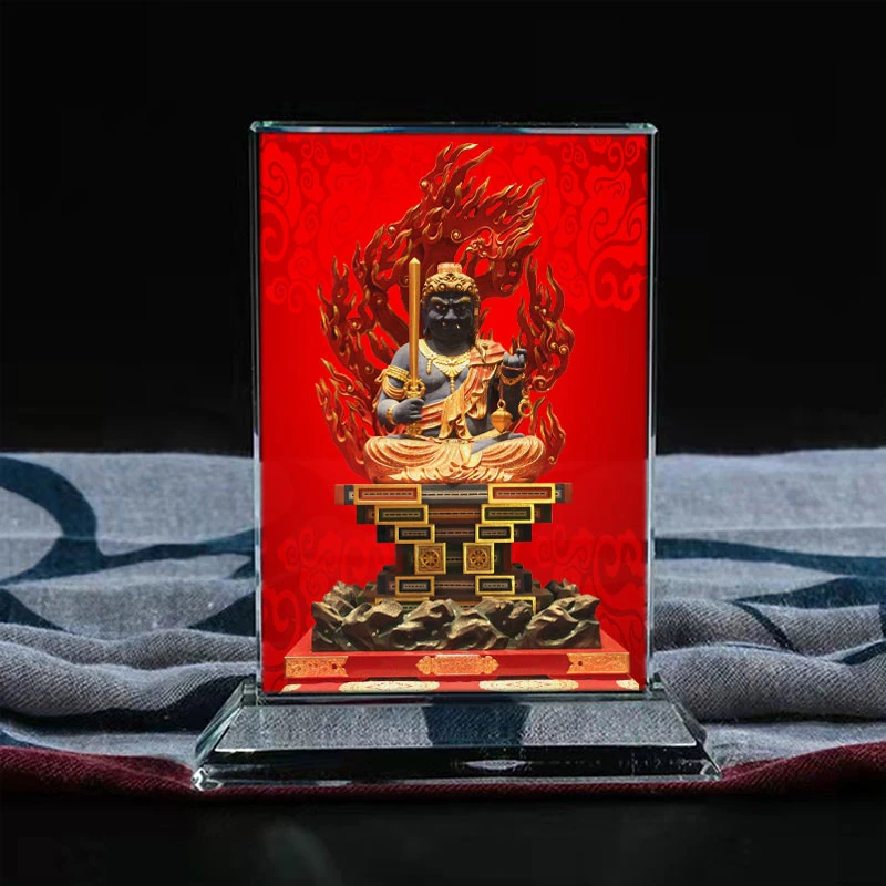 不动明王菩萨画像水晶摆台文创手工艺品家居桌面摆件创意礼物定制