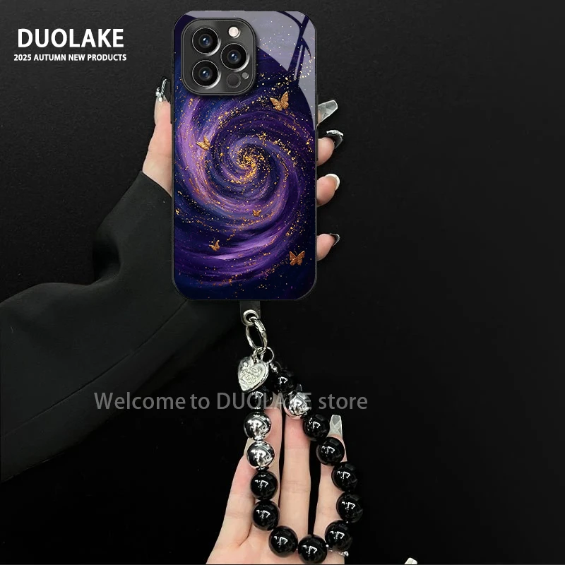 紫旋蝶舞适用苹果vivo华为oppo小米iPhone17电镀玻璃防摔手机壳潮