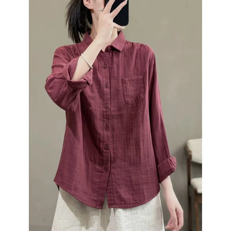【现货+运费险】大码宽松百搭洋气棉麻衬衣女休闲潮流上衣衬衫XU603