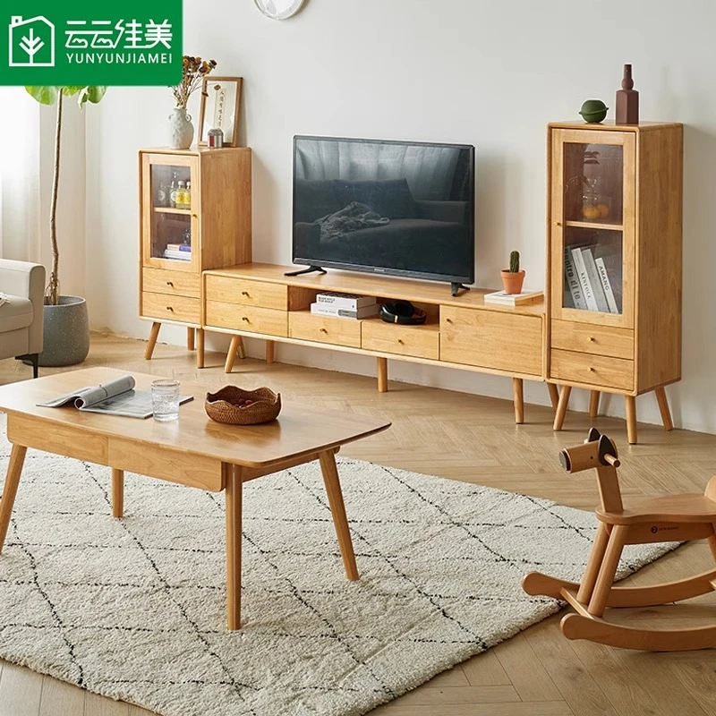 北欧实木电视柜现代客厅边柜靠墙原木风电视机柜