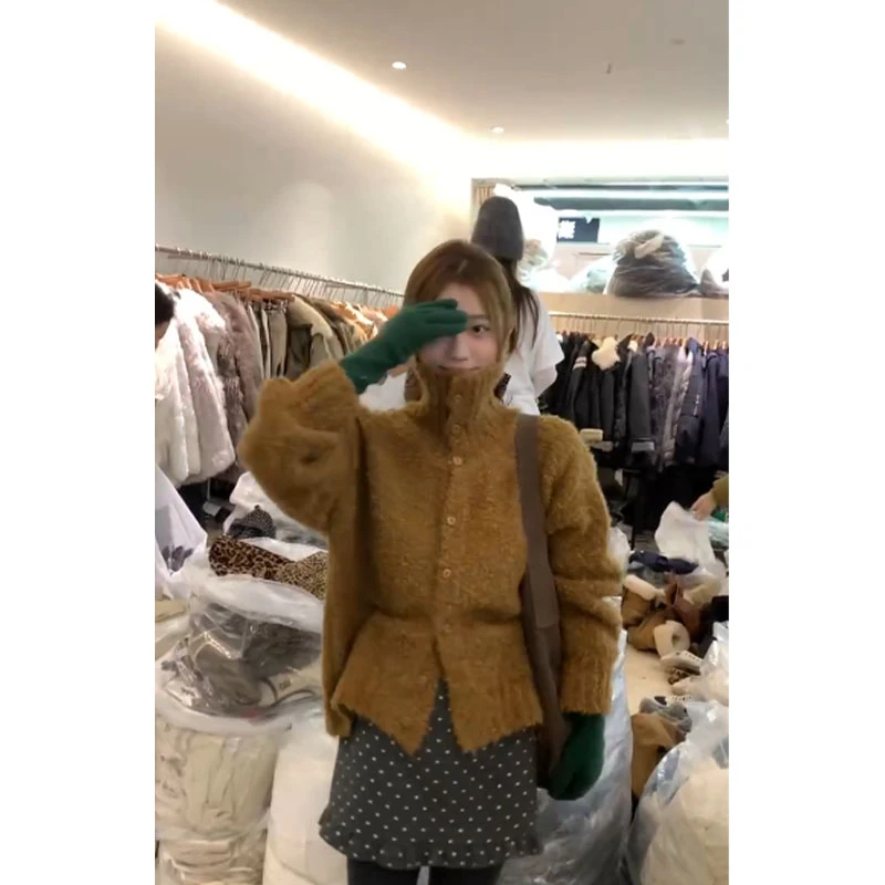 秋冬新款复古气质高级感百搭高领长袖针织毛衣女高腰显瘦波点短裙