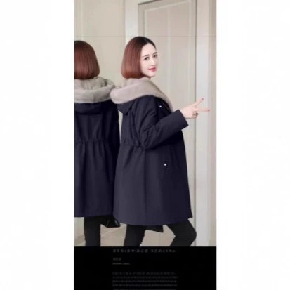 新款加绒派克服中长款外套仿皮草宽松简约大衣连帽妈妈棉衣棉服女