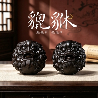 貔貅大手球 黑檀木精品雕刻 五公分 5.0大尺寸 活动手部 