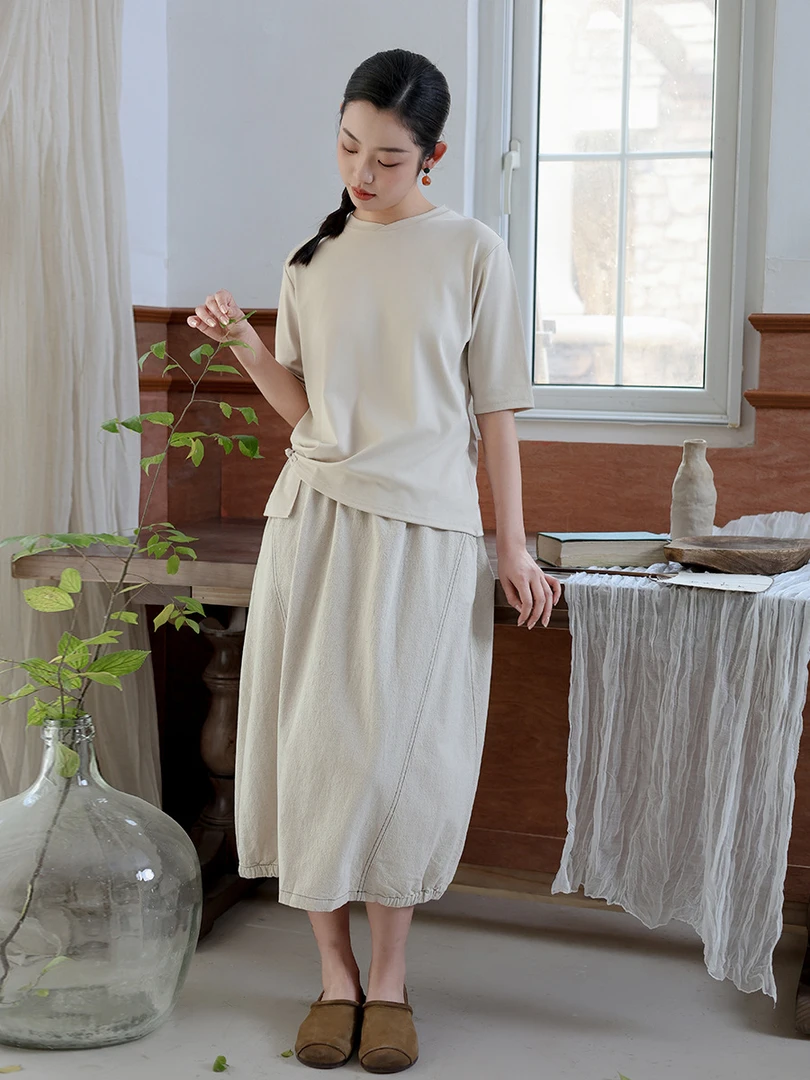 【源头工厂】新款天丝棉设计感气质百搭打底衫新中式开叉上衣