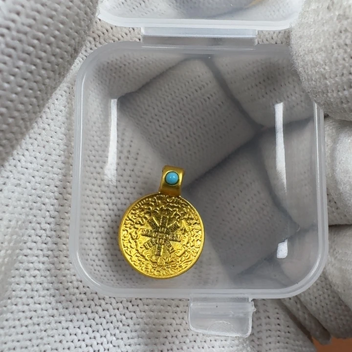 合成碳硅石铜合金文玩配饰九宫八卦金色牌牌