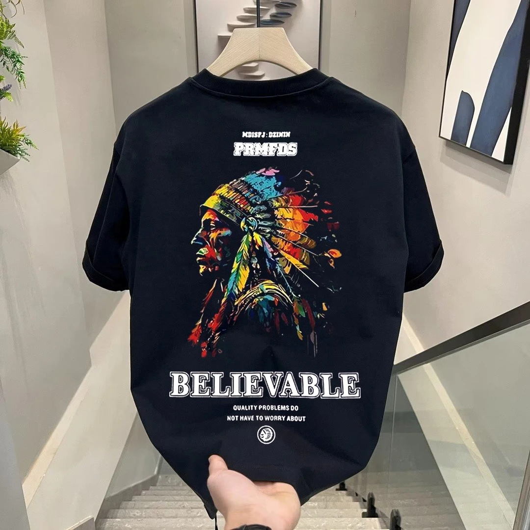 2025新网红爆款印花T恤男士短袖潮牌搞怪风t恤百搭纯棉半袖上衣T