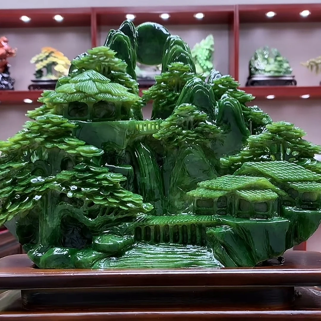 8882家居装饰摆件玉石雕刻电视柜玄关新中式创意书房山水花鸟白菜