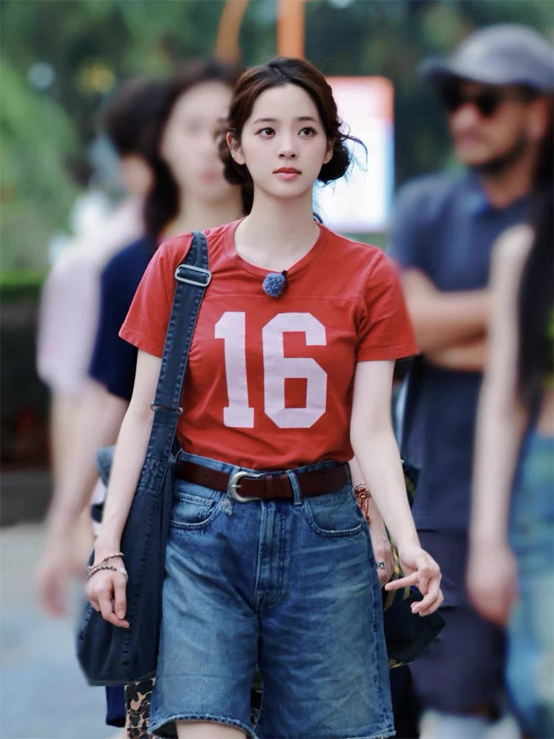 欧阳娜娜同款16数字印花圆领 bm短袖T恤女休闲百搭上衣