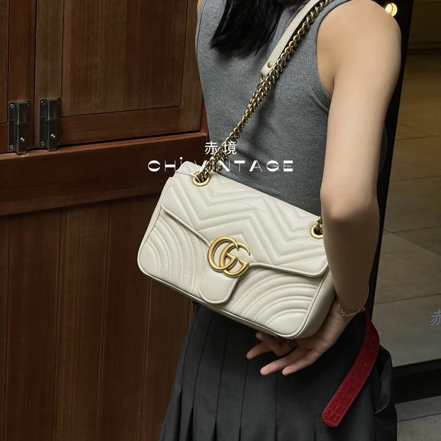 99新 Chanel/香奈儿 5575 白金marmont26链条斜挎包