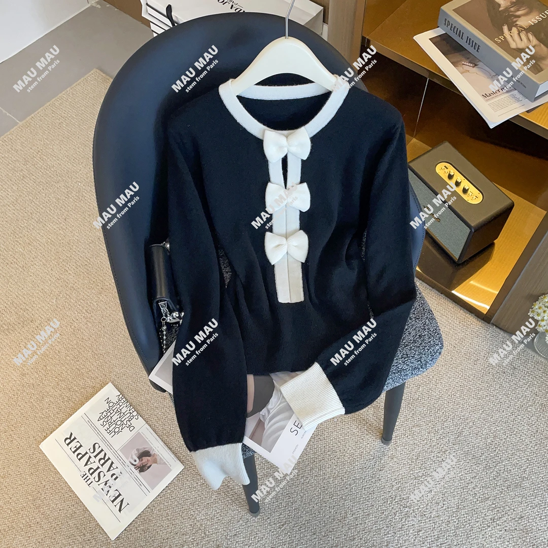 轻奢高端女装秋季法式小香风蝴蝶结时尚显瘦减龄针织上衣DY9158