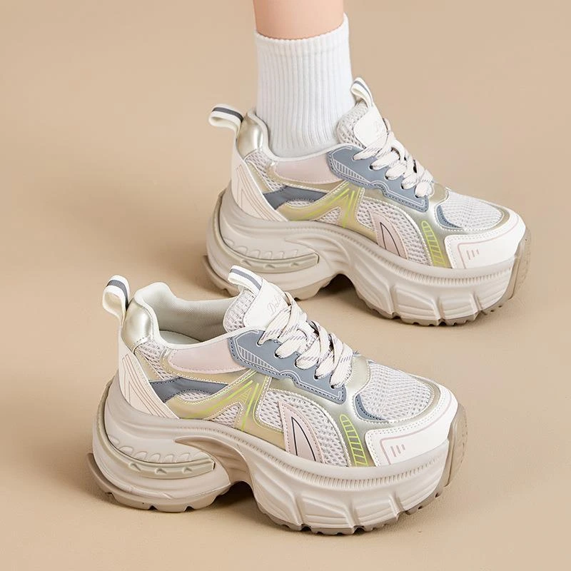 厚底老爹鞋女2025春季新款百搭透气松糕显脚小轻便休闲运动鞋