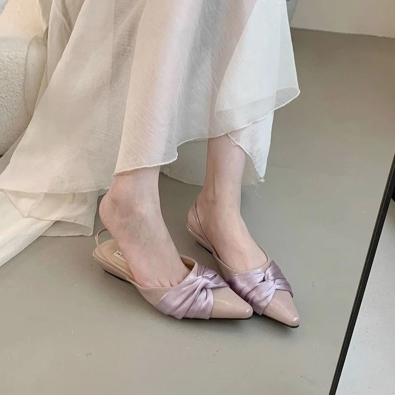 法式气质配裙子仙女坡跟尖头后空单鞋新款小香风包头凉鞋女夏外穿