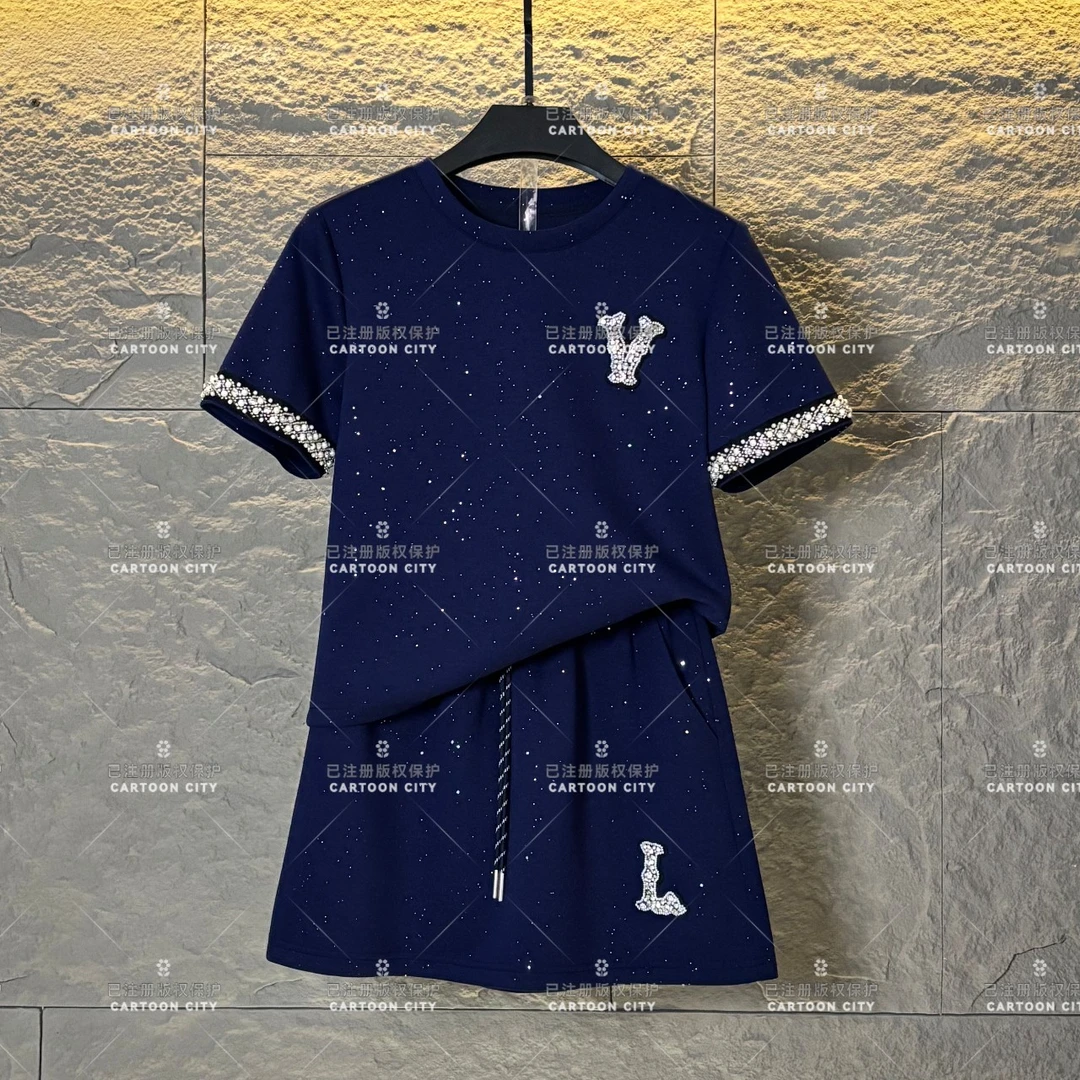 WMA-A307丨<重工字母>宽松版夏季T恤短裙休闲套装