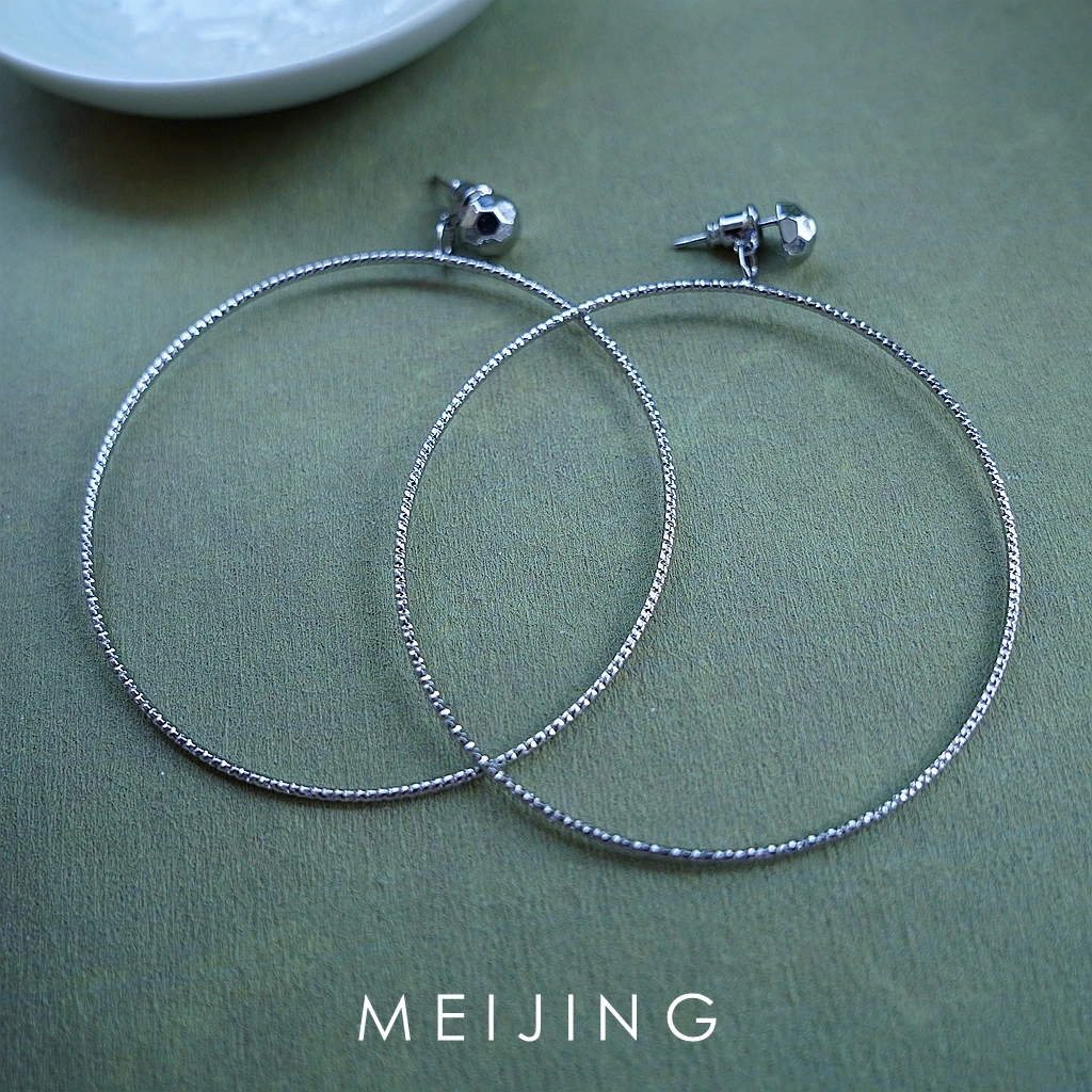 黄铜耳饰 【千禧】小众个性简约肌理感细闪银色大圈耳环显脸小