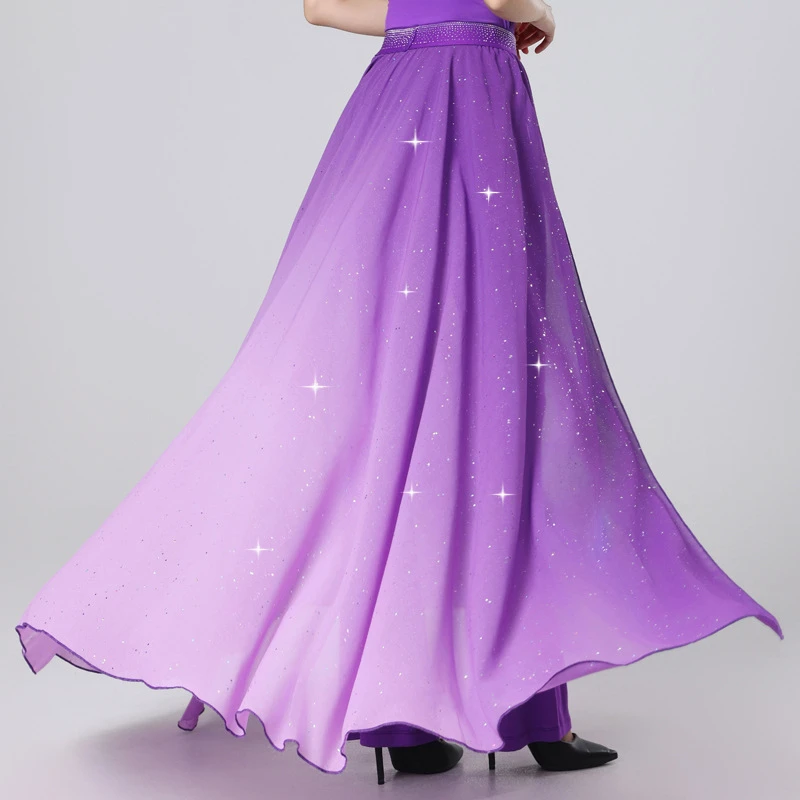 形体服渐变亮片腰封训练服舞蹈走秀礼仪渐变腰纱女星辰步态飘纱