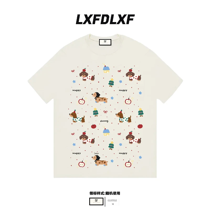 清【苹果狗狗】男女同款LXF直喷工艺 百搭短袖t恤宽松情侣