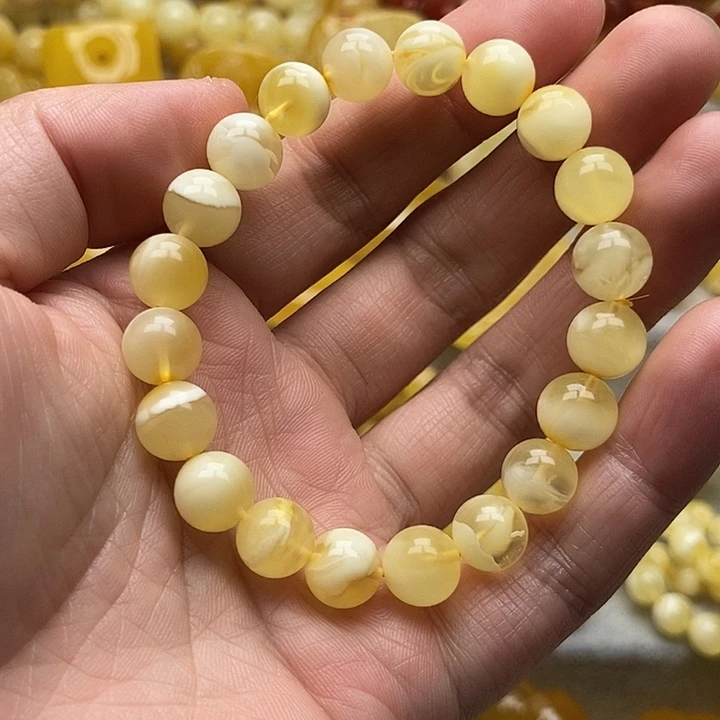 琥珀颈饰未镶嵌琥珀蜜蜡白花手串