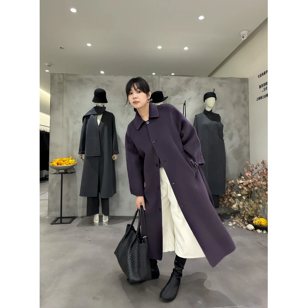 InTree张桶桶【香氛恋人】小翻领袖口收口长款系带秋冬大衣ST18806