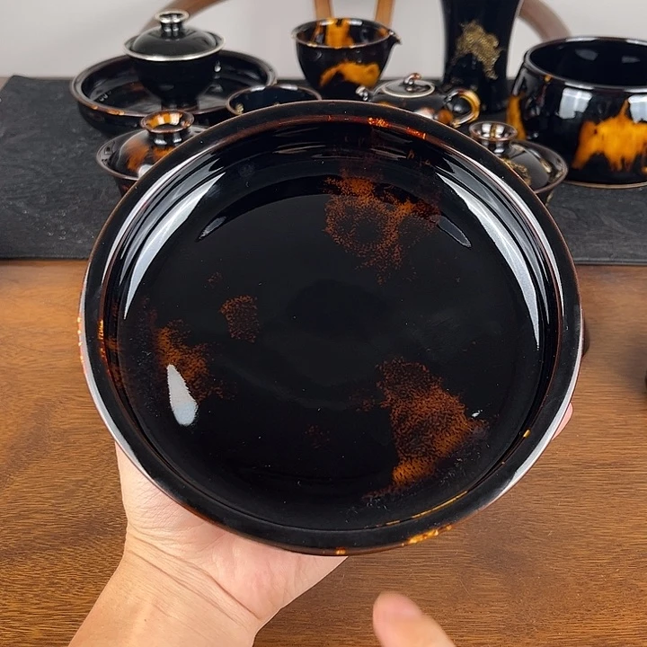 盘三***银微瑕玳瑁釉壶承