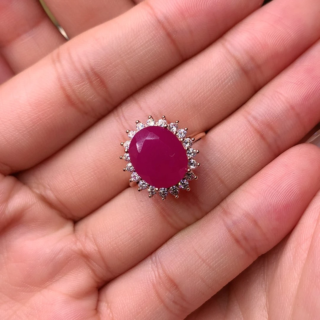 红宝石戒指银S925镶嵌