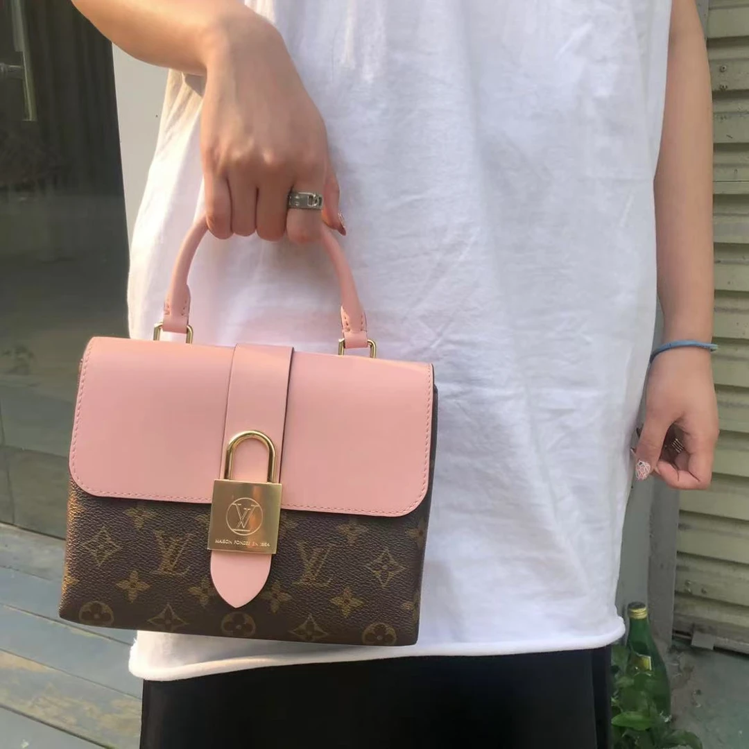 95新 LouisVuitton/路易威登 全原LOCKYBB粉色锁头bb斜挎手拎单肩