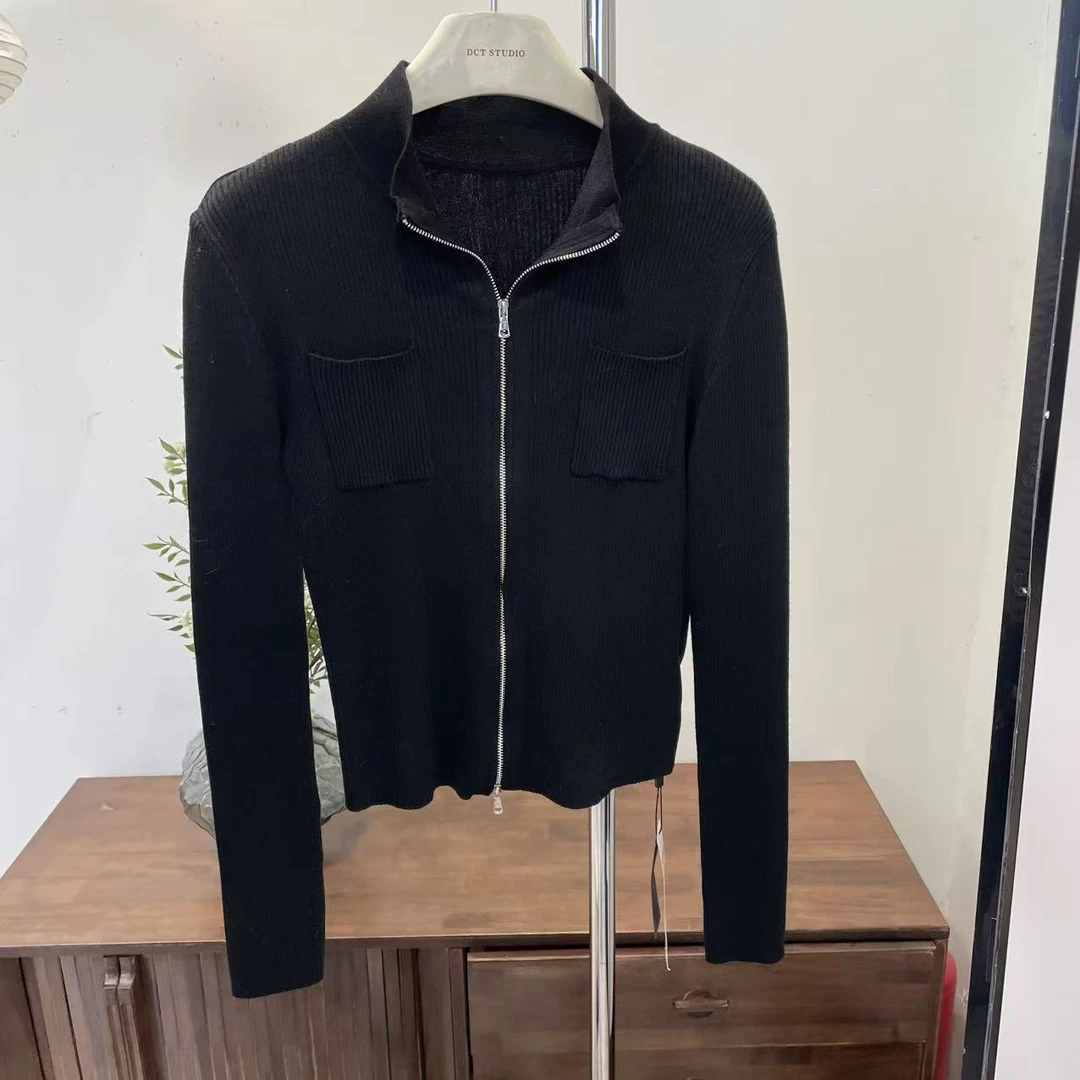 针织衫-40918065双拉链立领修身气质