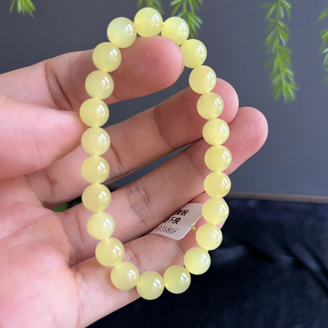 黄铜莫桑石手链 掌欢精选 新疆若羌黄口料手串8mm 细度超好颜色明