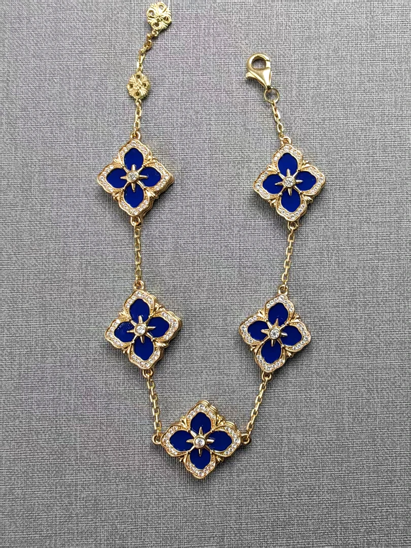 18k黄 布家蓝玉髓镶莫桑手链（重金版）