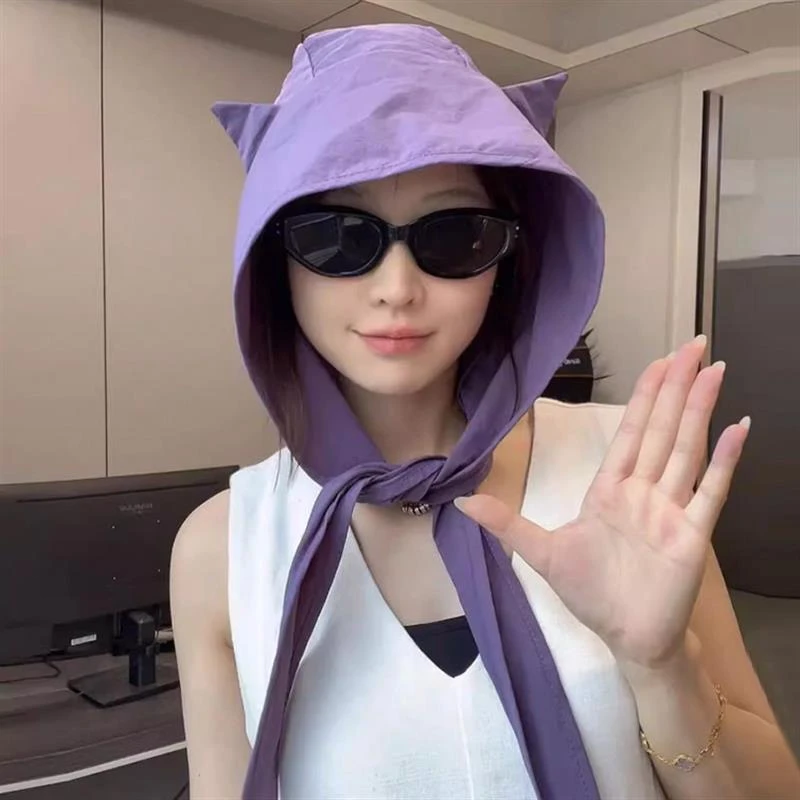 小恶魔绑带速干防晒薄款遮阳帽女护耳头巾帽子可爱猫耳朵小众出游